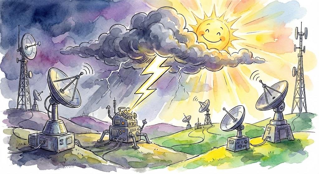 a montage of giant metal dishes pointing at the sky