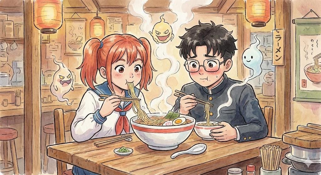 Momo Ayase and Okarun Eat Ramen