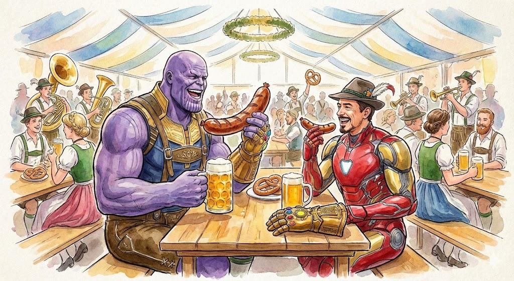 Thanos and Tony Stark Eat Bratwurst